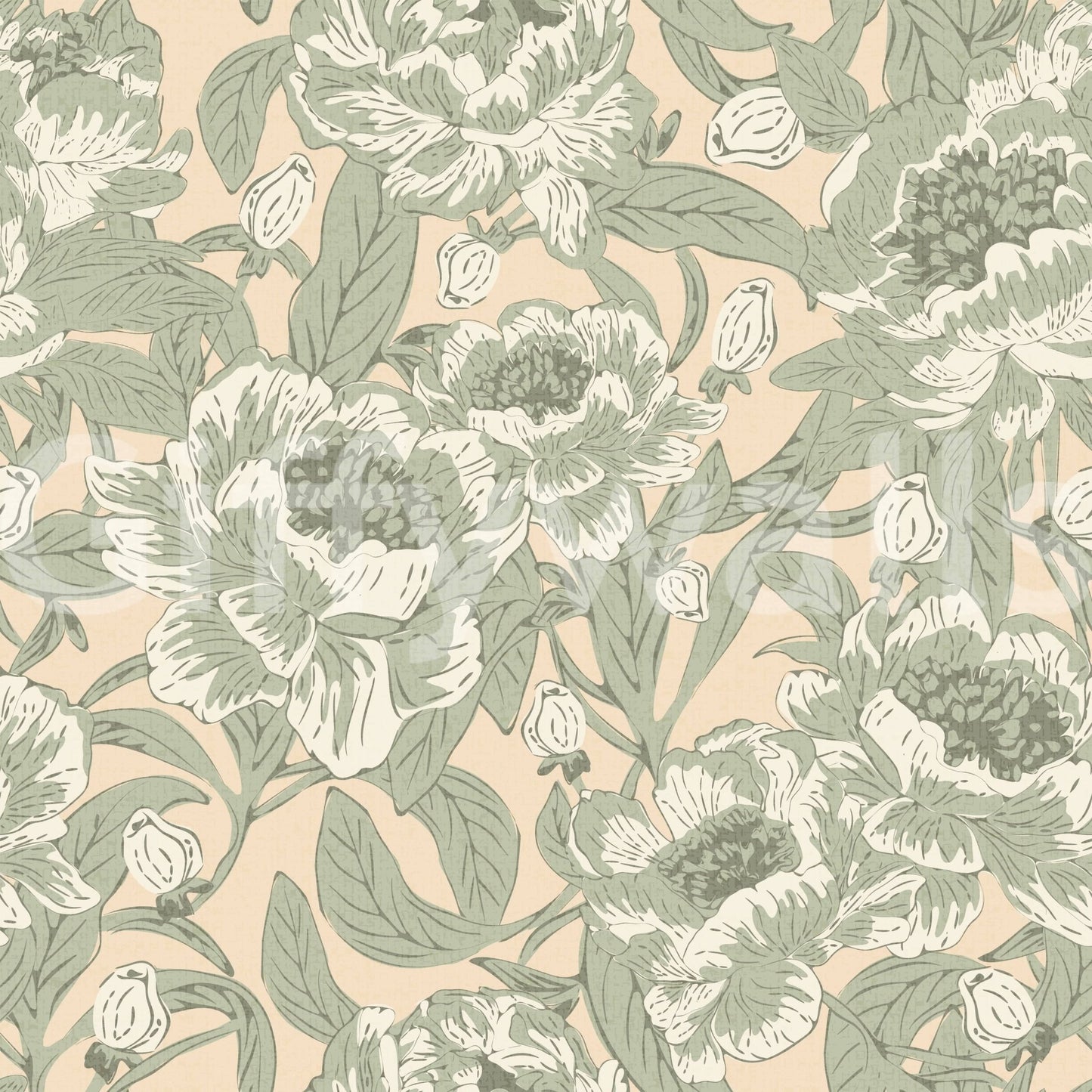 Romantic Peonies Sage Green Wallpaper⁠