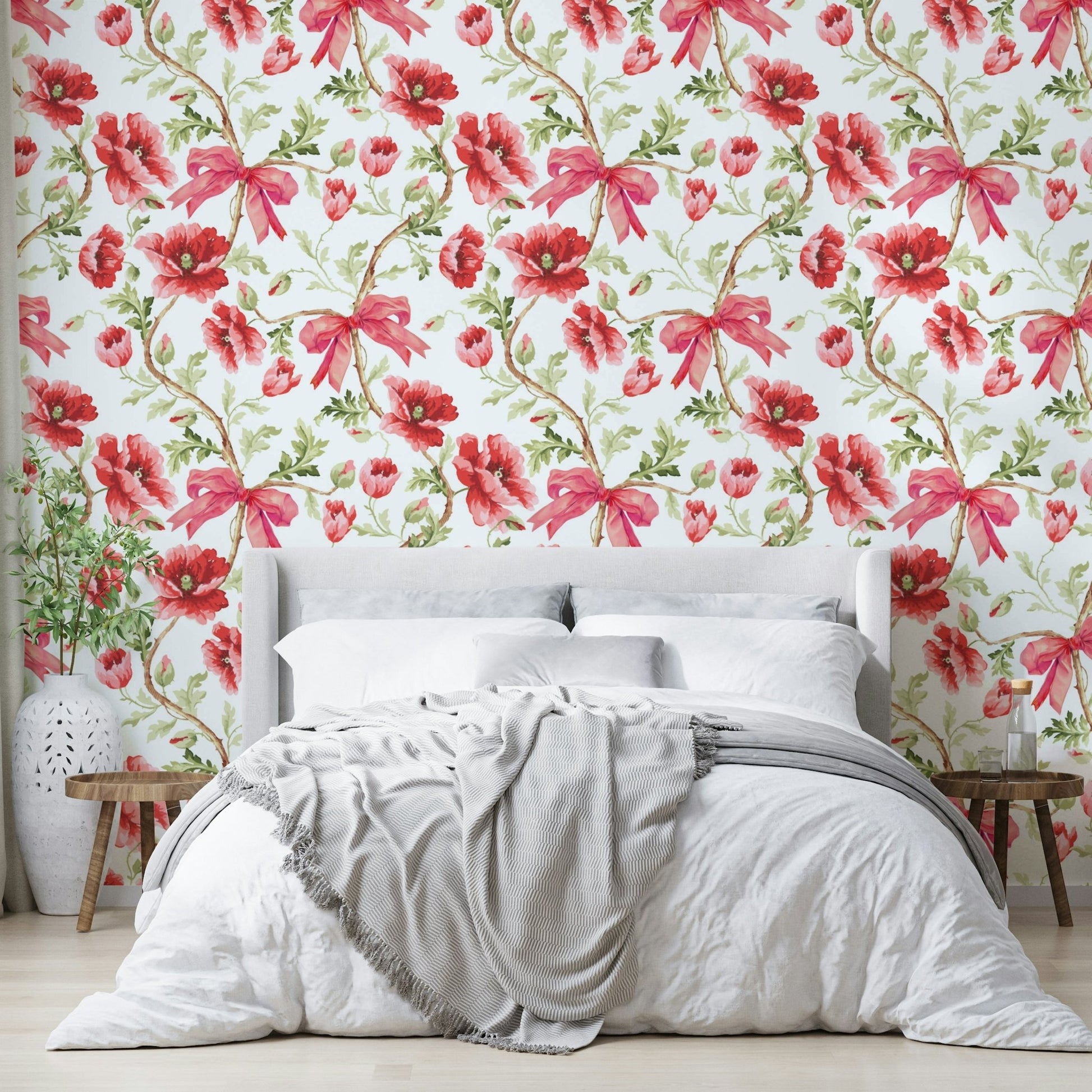 Preppy Chic Floral Wallpaper Featuring Poppy Blooms

