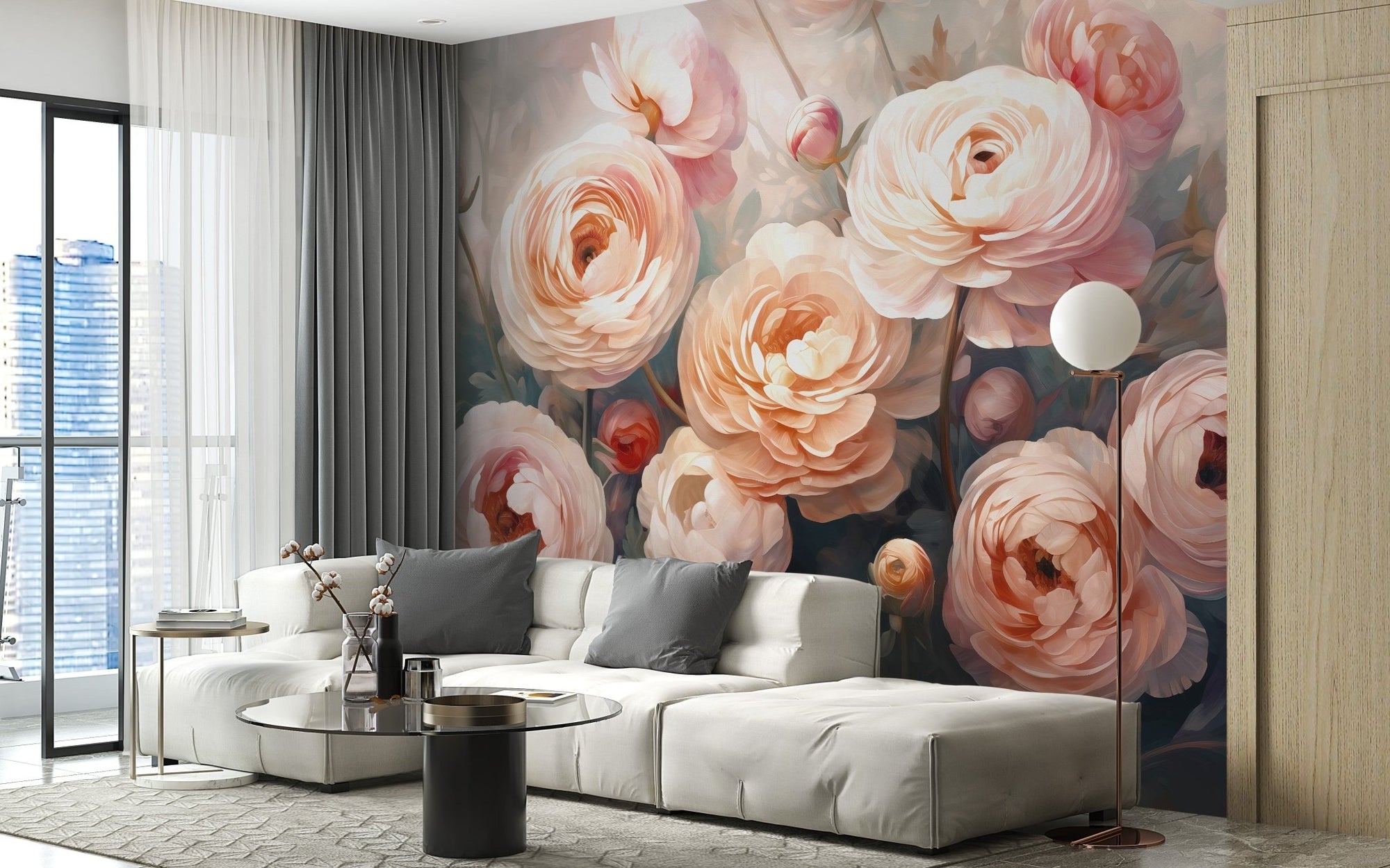 Transform your room with delicate ranunculus pink flower wallpaper mural., DTIL41