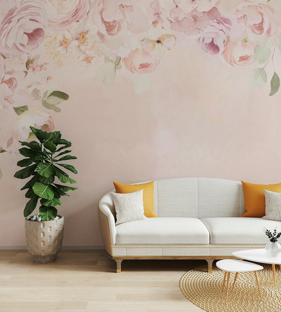 Pink rose border mural for elegant and warm ambiance, GD1262