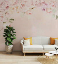 Pink rose border mural for elegant and warm ambiance, GD1262