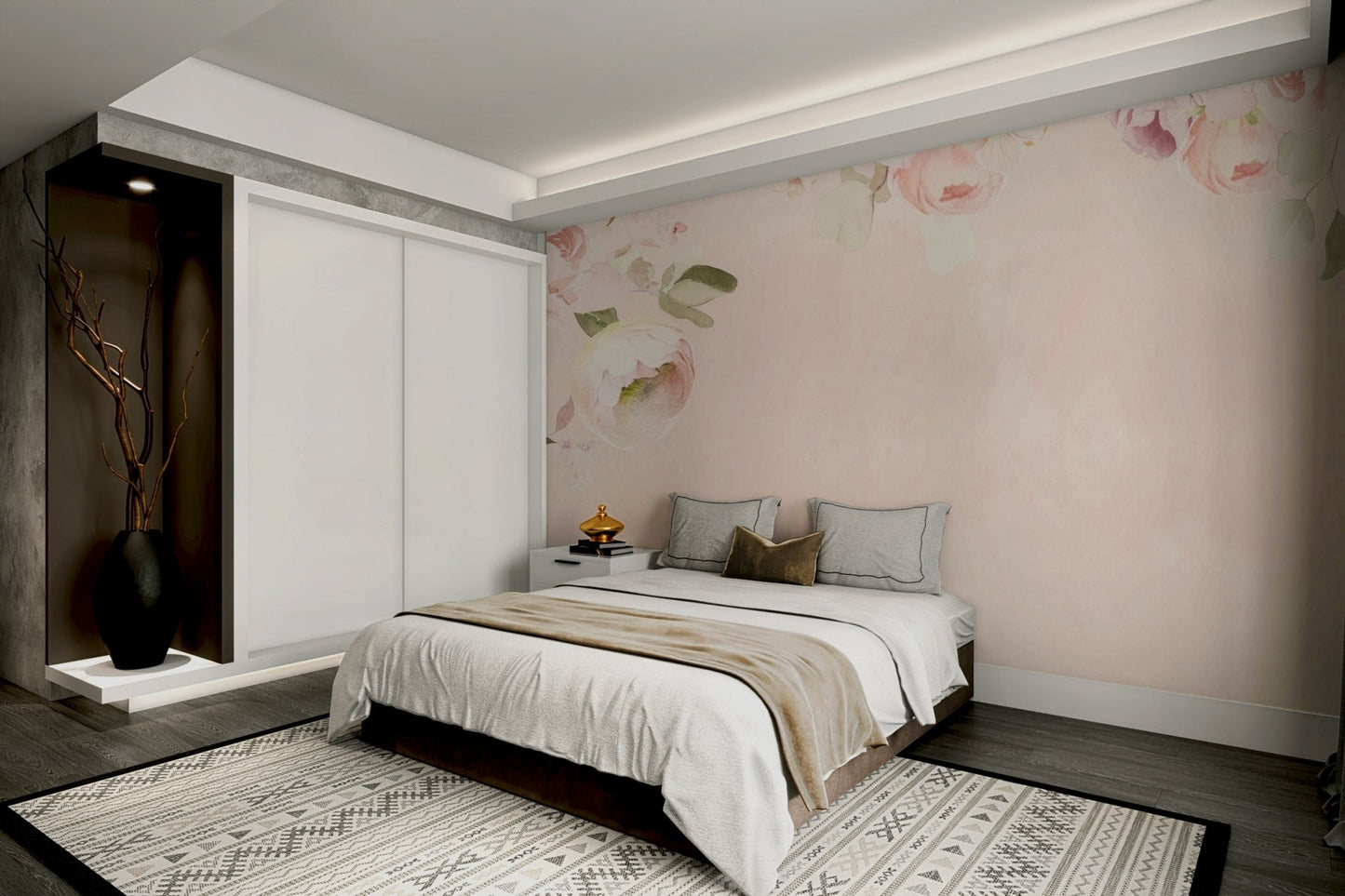 Romantic rose floral border mural enhancing wall decor, GD1262