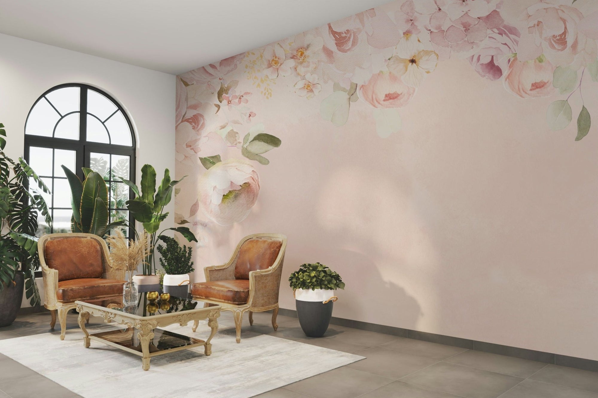 Elegant rose floral border mural for bedroom walls, GD1262