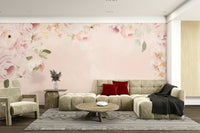 Soft pink rose border mural adding charm to living room, GD1262