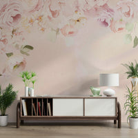 Romantic rose border wall mural with delicate pink roses, GD1262