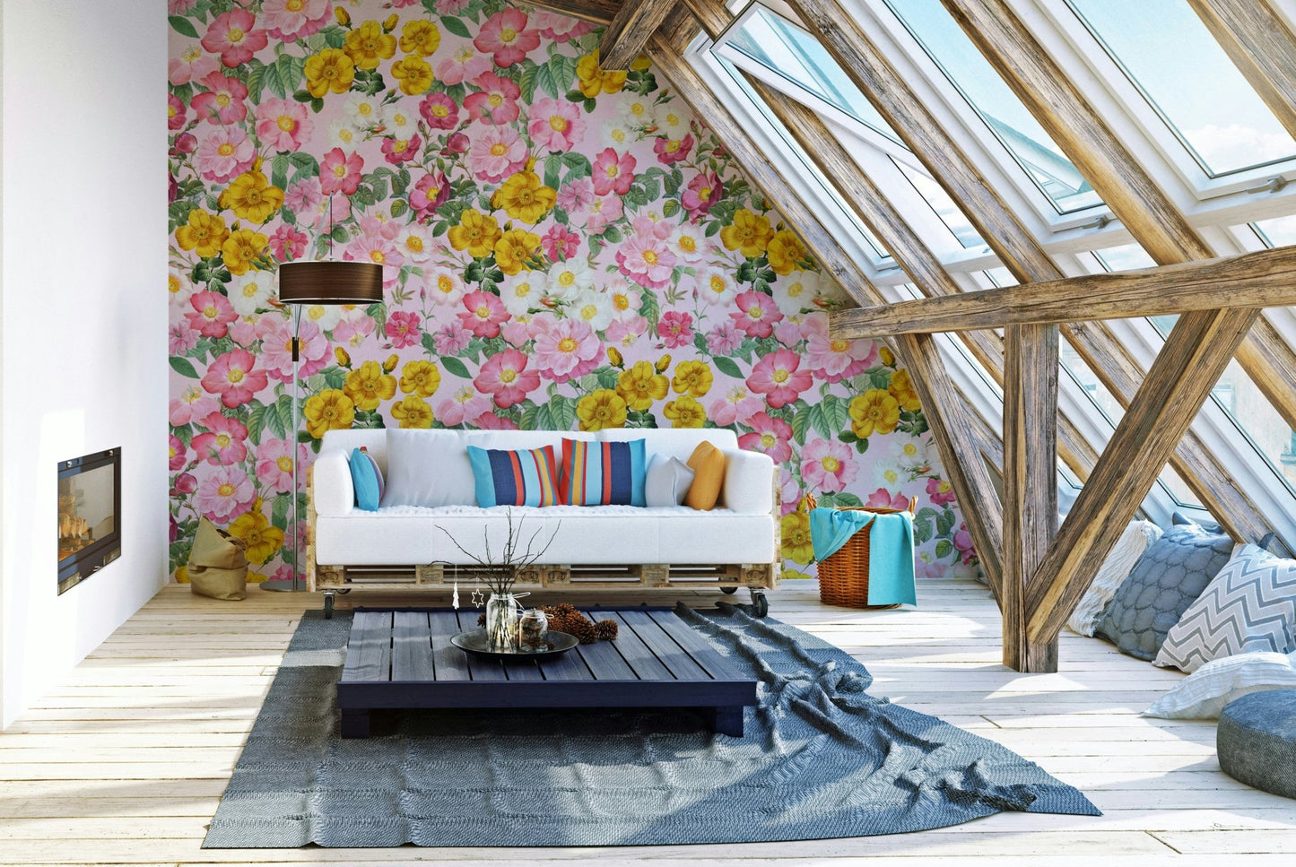 Elegant romantic rose garden wallpaper design., GD1353