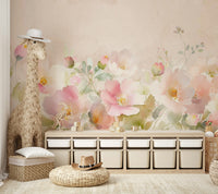 Delicate rose mural creating a romantic ambiance