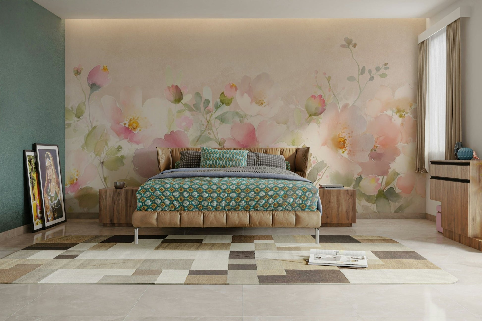 Romantic roses wall mural adding charm to interiors.