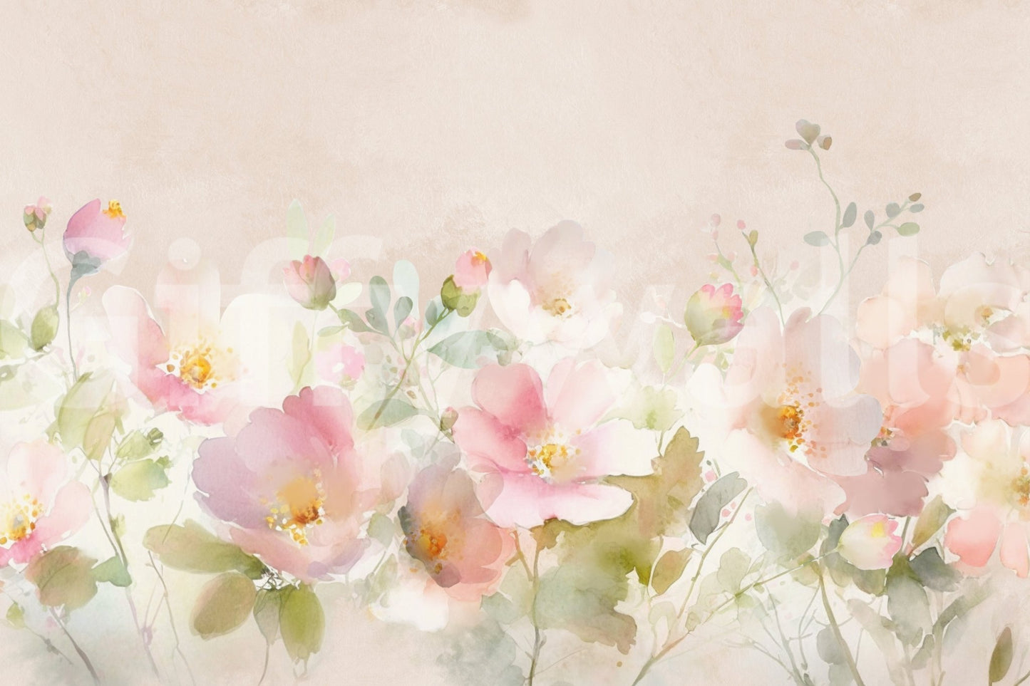 Soft pink roses in a beautiful garden mural for walls.