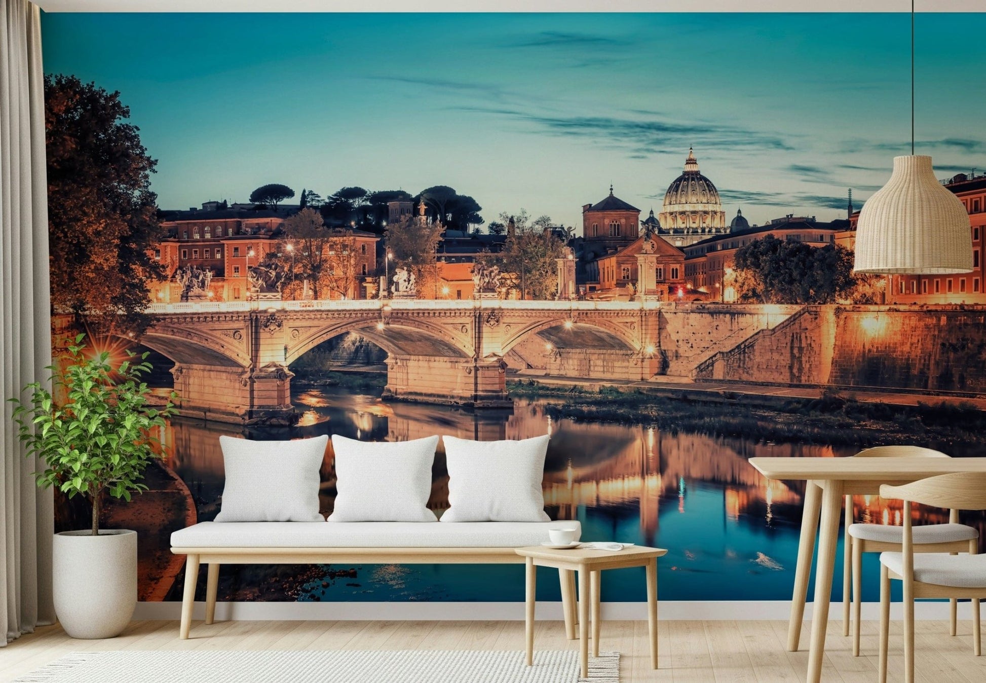 Rome Reflections wall mural with arched spans crossing the Tiber at night GD7383
