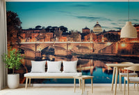 Rome Reflections wall mural with arched spans crossing the Tiber at night GD7383
