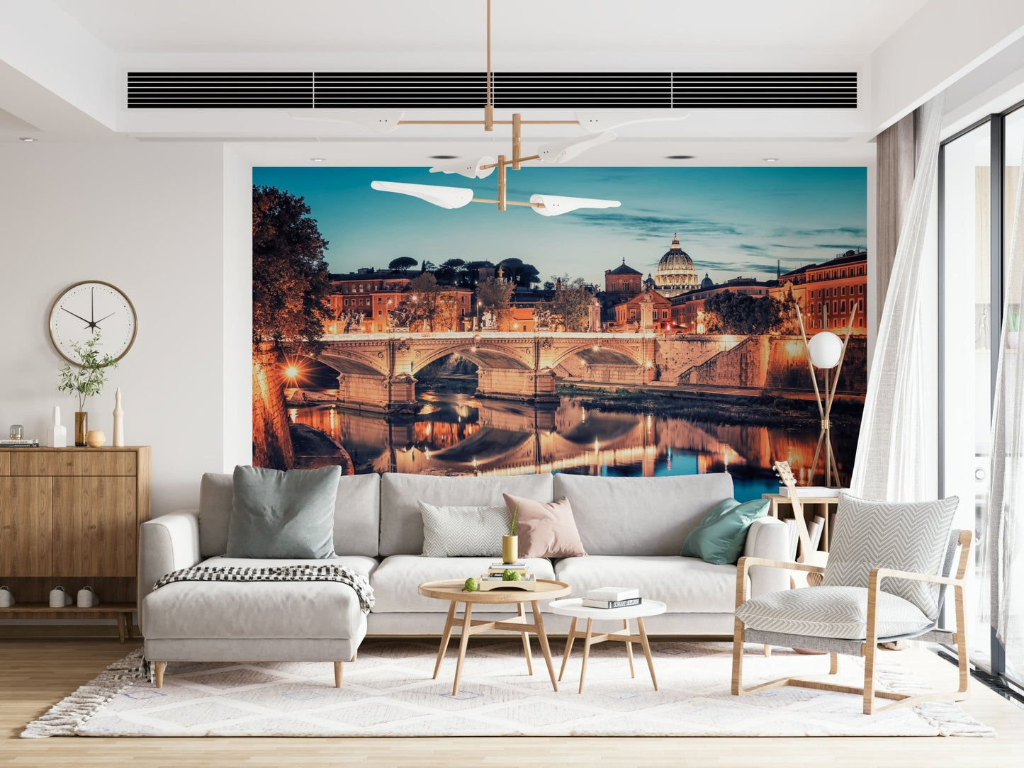 Rome Reflections wall mural framing a floodlit bridge and river mirror GD7383

