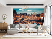 Rome Reflections wall mural framing a floodlit bridge and river mirror GD7383
