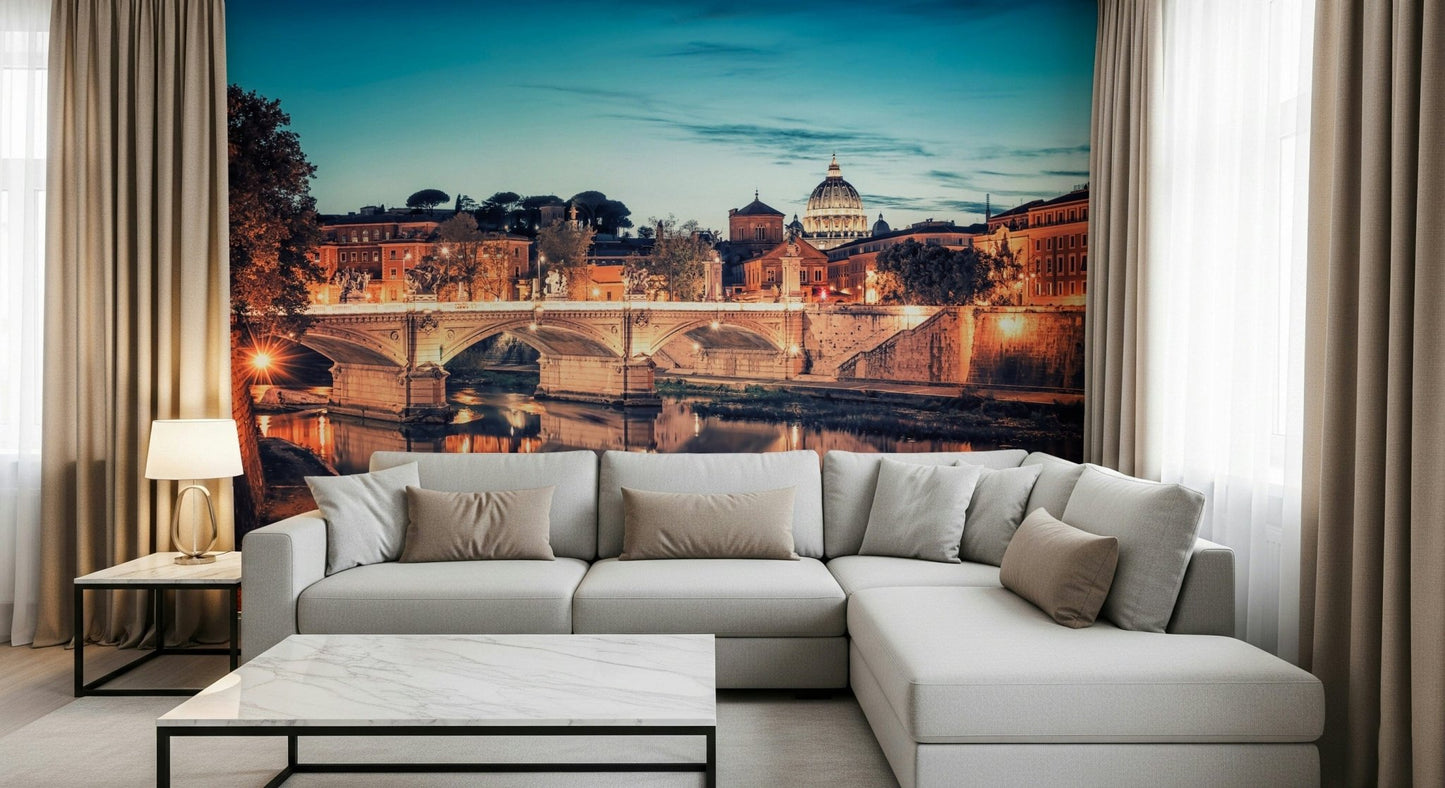 Golden building lights line the far bank on this Rome wall mural GD7383
