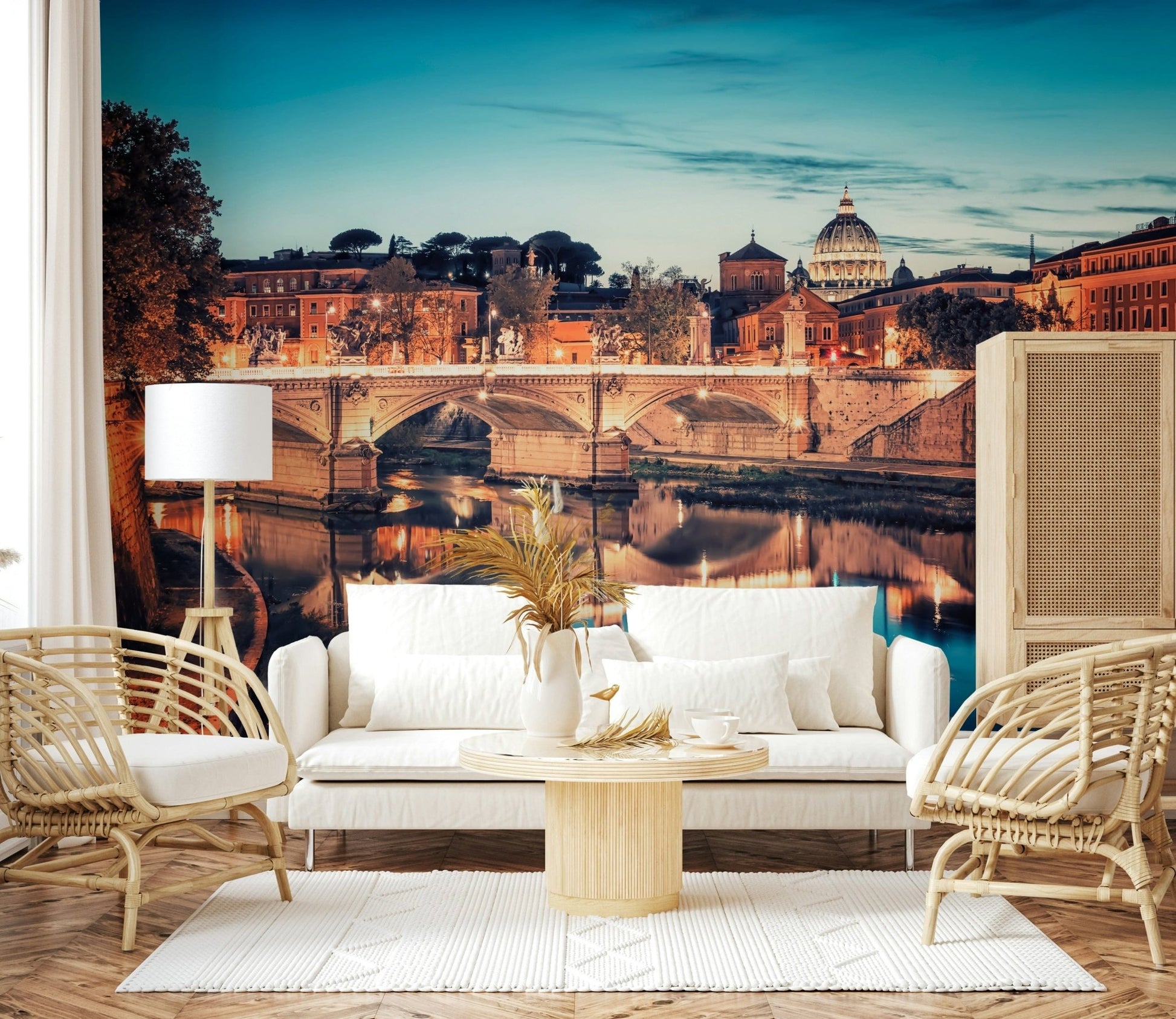 Rome Reflections wall mural blending night lights with a still river GD7383
