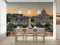 Rome's Golden Hour Wall Mural with soft shadows for a contemporary workspace wallpaper.