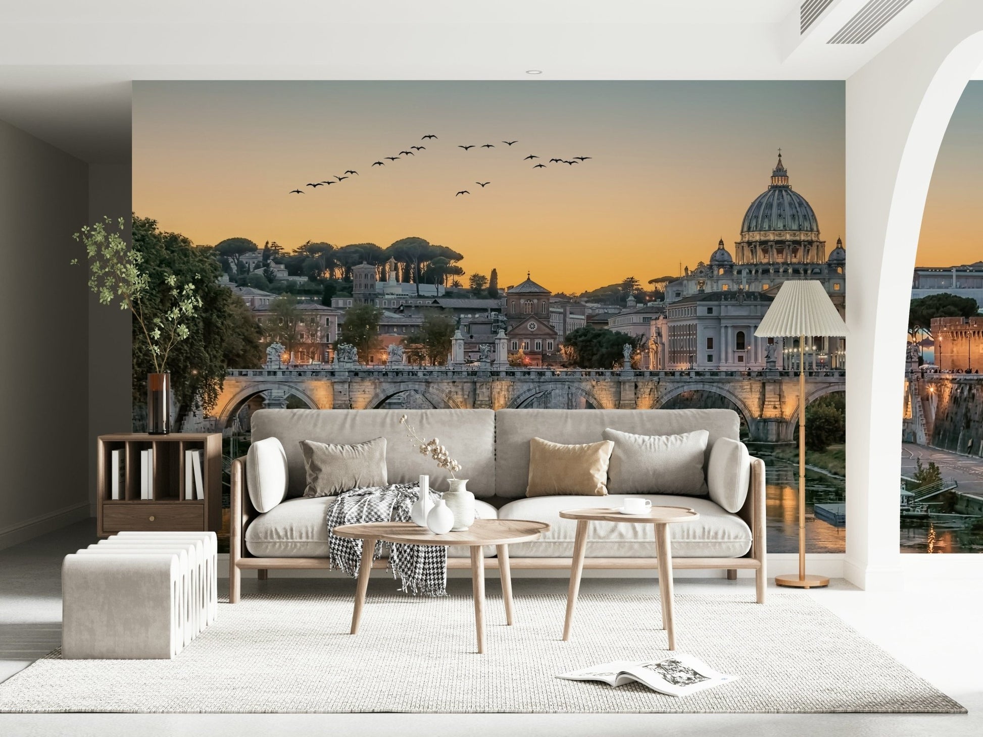 Rome's Golden Hour Wall Mural showing historical columns in a library setting wallpaper.