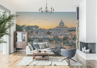 Classical Italian architecture wall mural for a sophisticated home office backdrop.