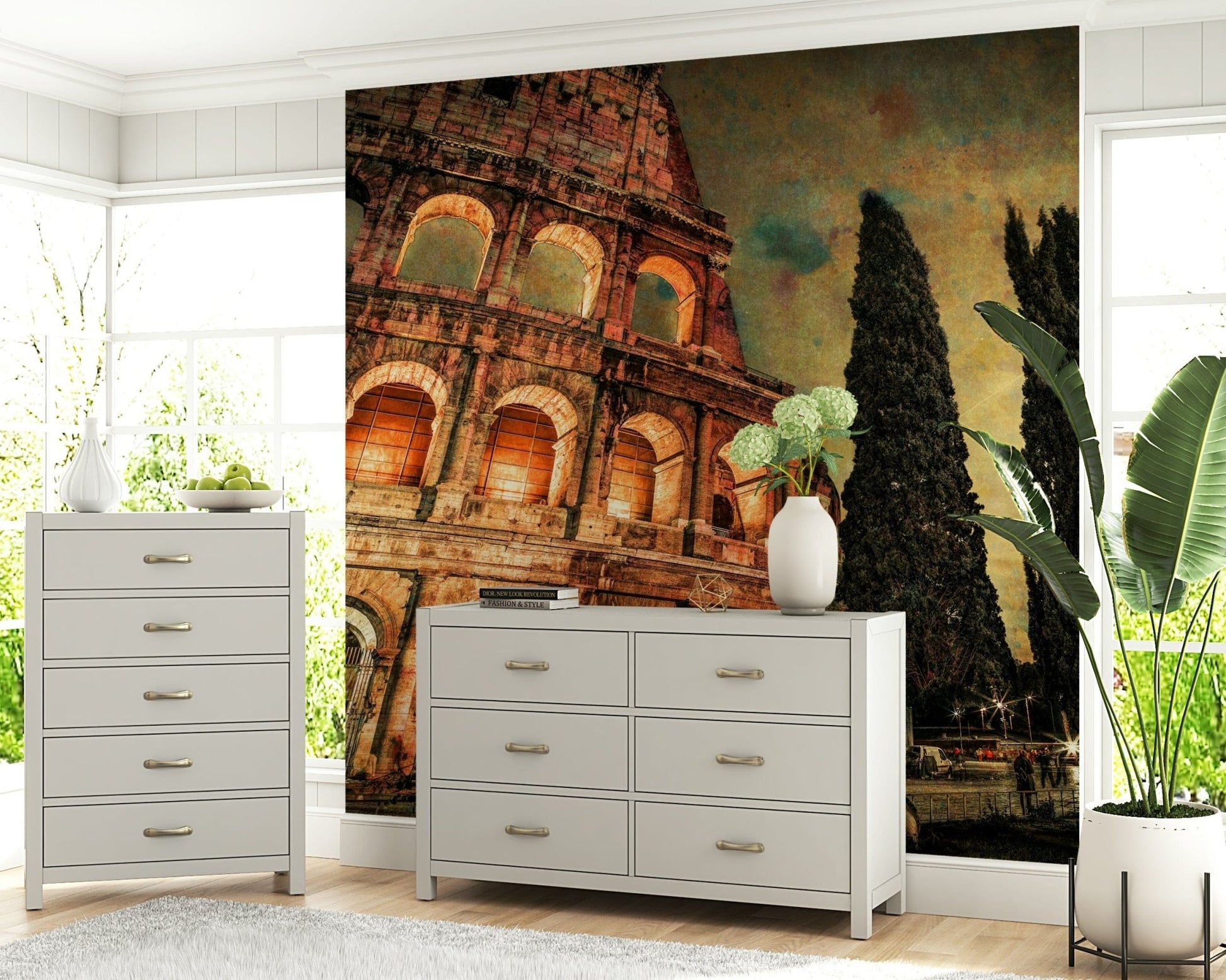 A living space feels richer with Rome's Iconic Monument wall mural beside soft lighting