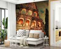 In the Living room , Rome's Iconic Monument wall mural creates a striking focal 