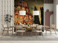 Rome's Iconic Monument wall mural brings old-world scale to this Dining area