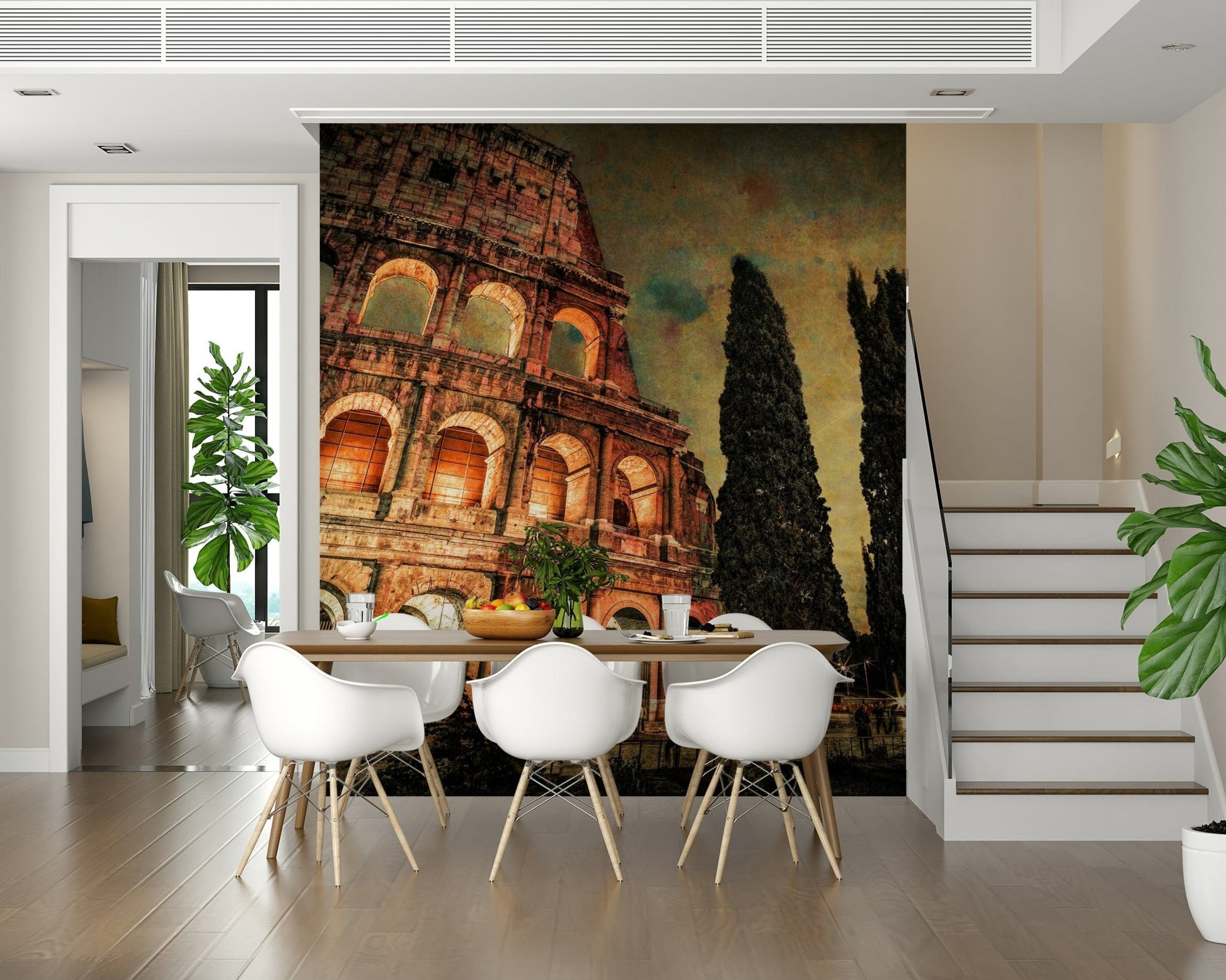 Rome's Iconic Monument wall mural adds architectural character to the dining room