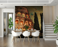 Rome's Iconic Monument wall mural adds architectural character to the dining room