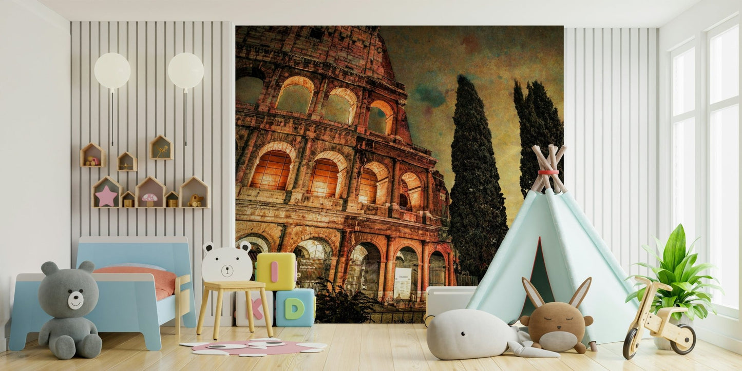 Nursery feel more defined with Rome's Iconic Monument wall mural installed