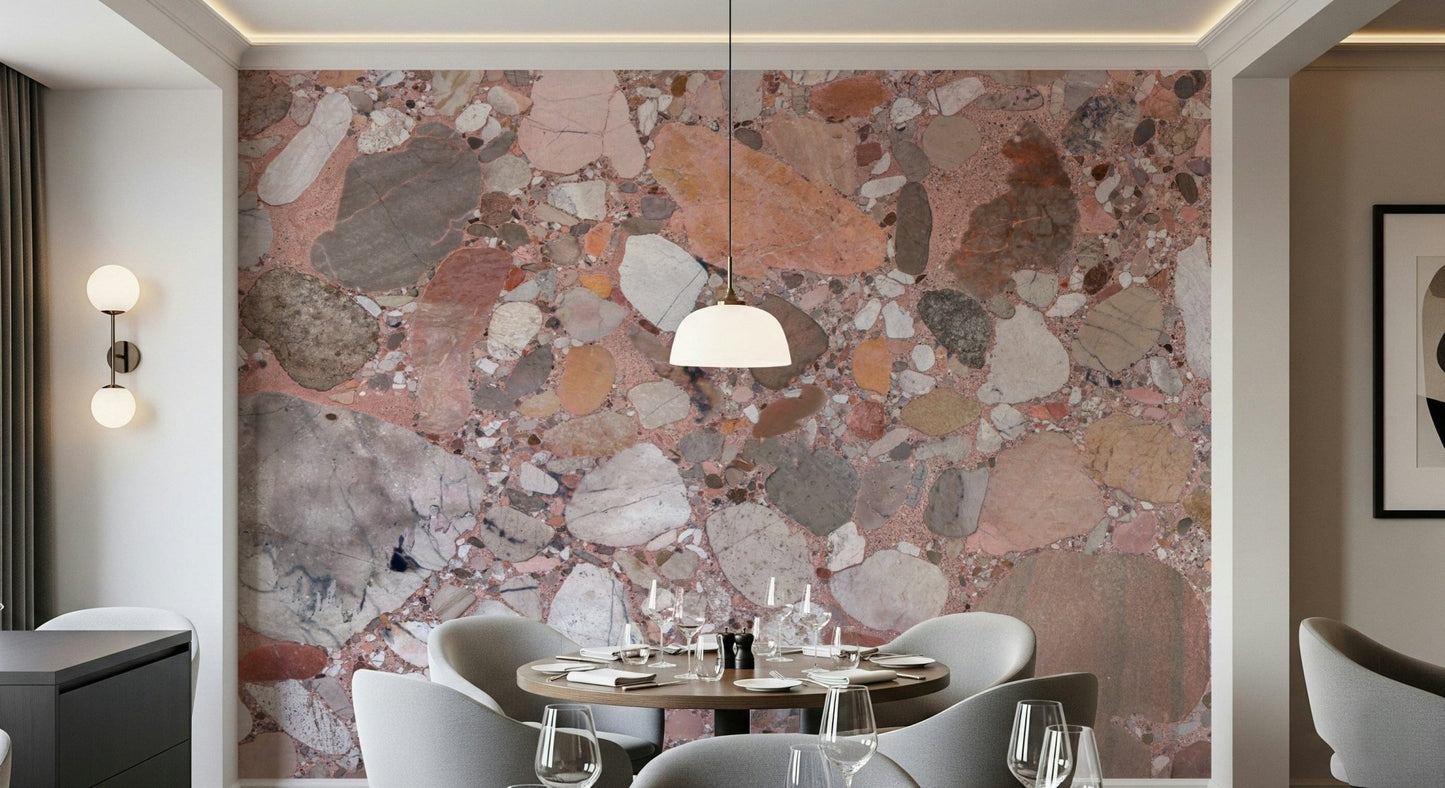 Pretty Rose Blush Terrazzo mixed aggregate wallpaper finish sheet