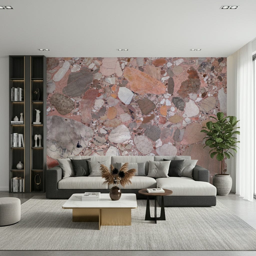 Warm Terrazzo Tile blush cement wall mural for modern decor