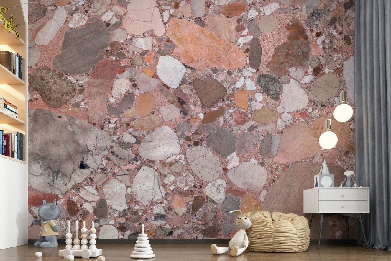 Delicate Rose Blush Terrazzo chippings wall mural design aesthetic