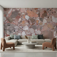 Soft Rose Blush Terrazzo Tile stone wallpaper for stylish homes