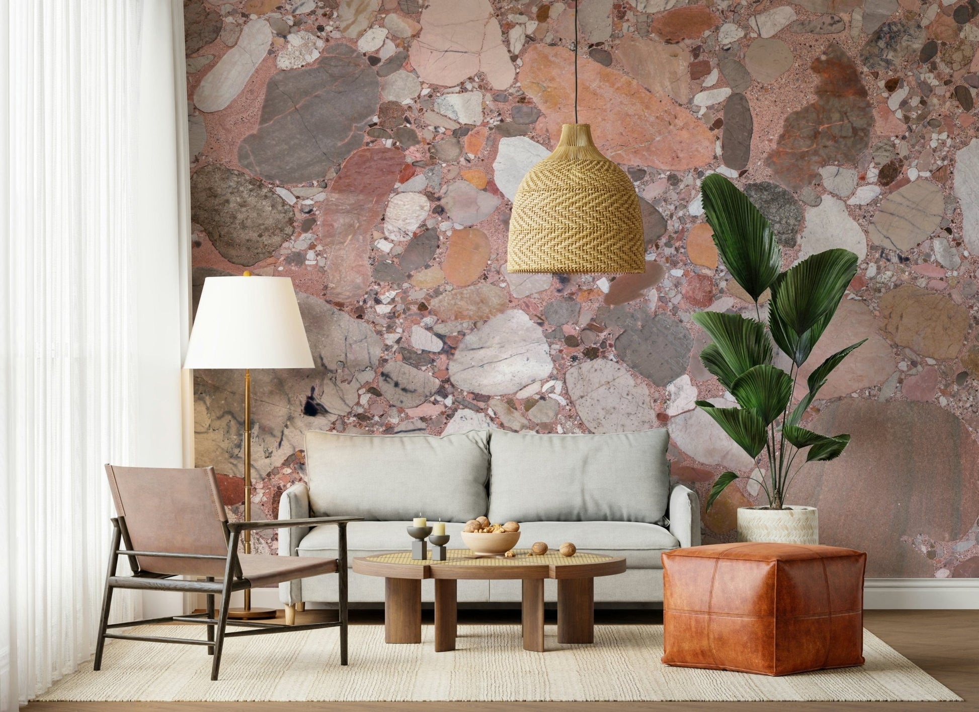 Subtle Rose Blush Terrazzo pale rock wallpaper texture detail