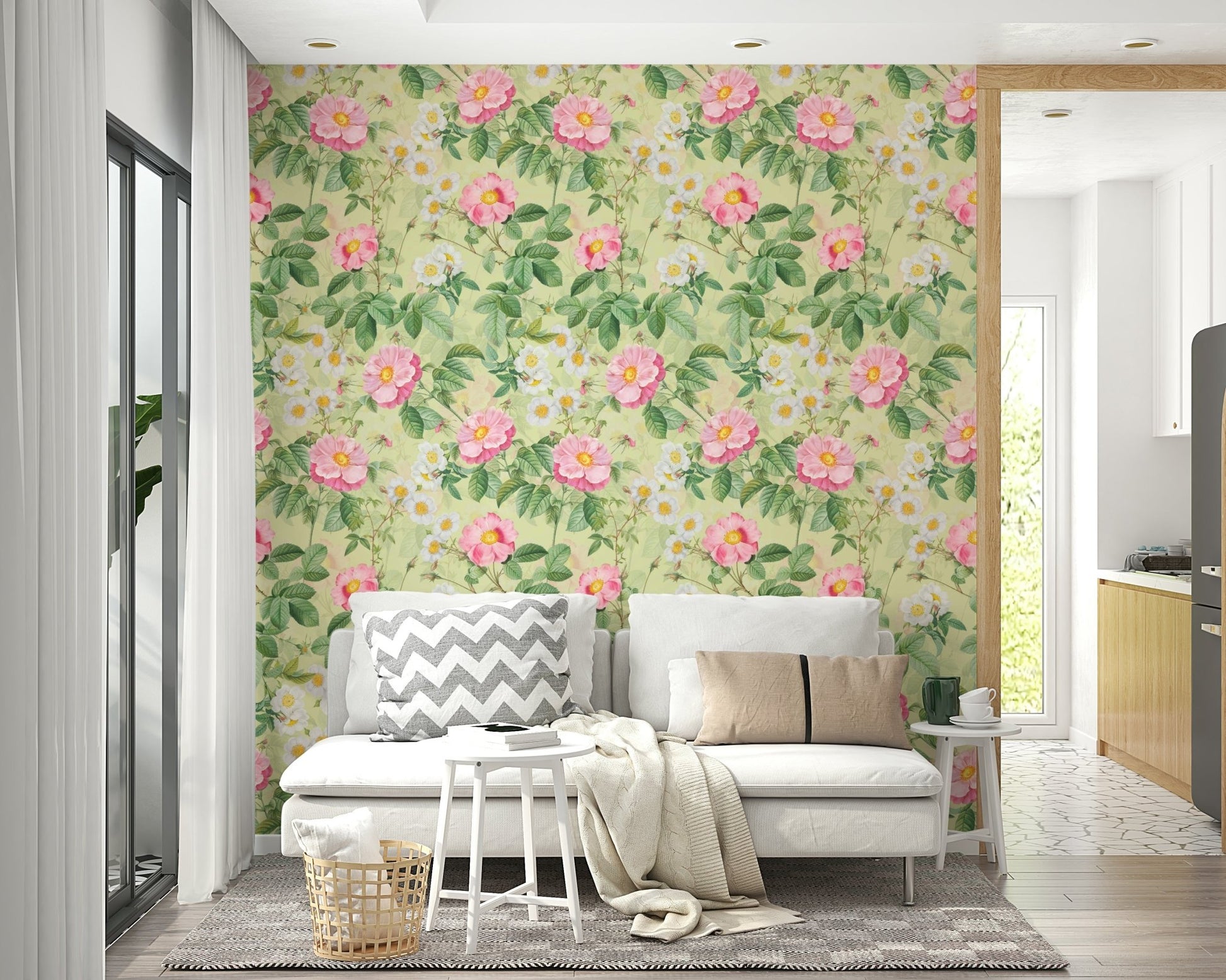 Soft floral rose wallpaper for living room walls


