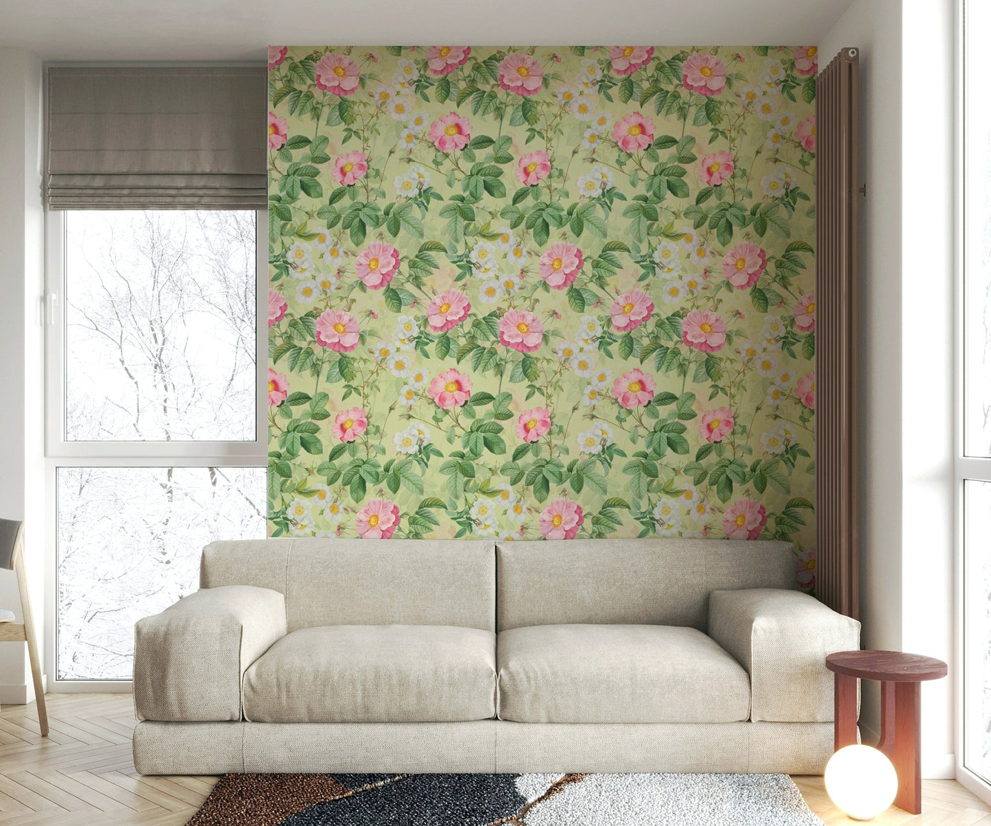 Vintage rose wallpaper for a warm, inviting room


