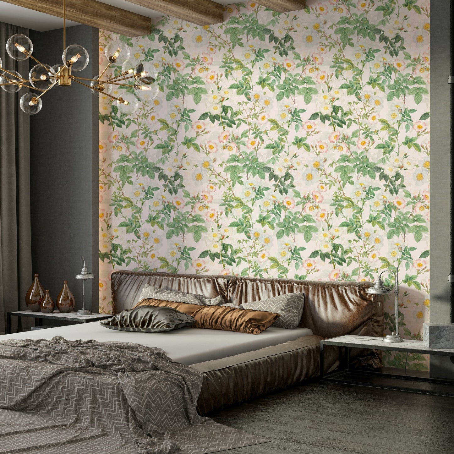 Romantic floral wallpaper with rose garden patterns., GD1335