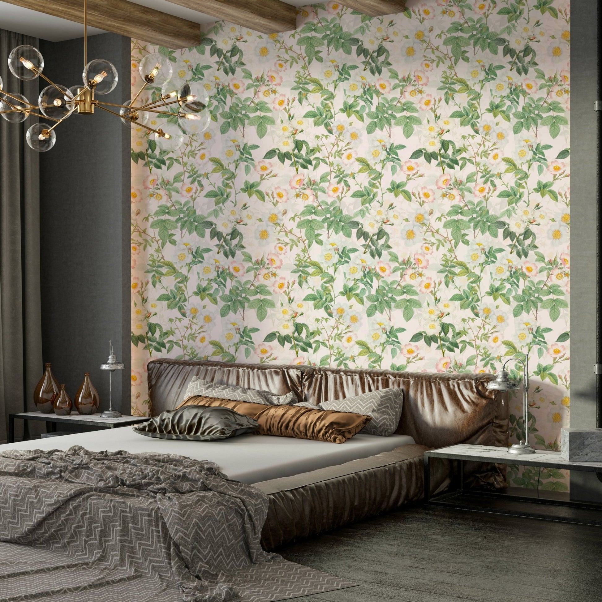 Romantic floral wallpaper with rose garden patterns., GD1335