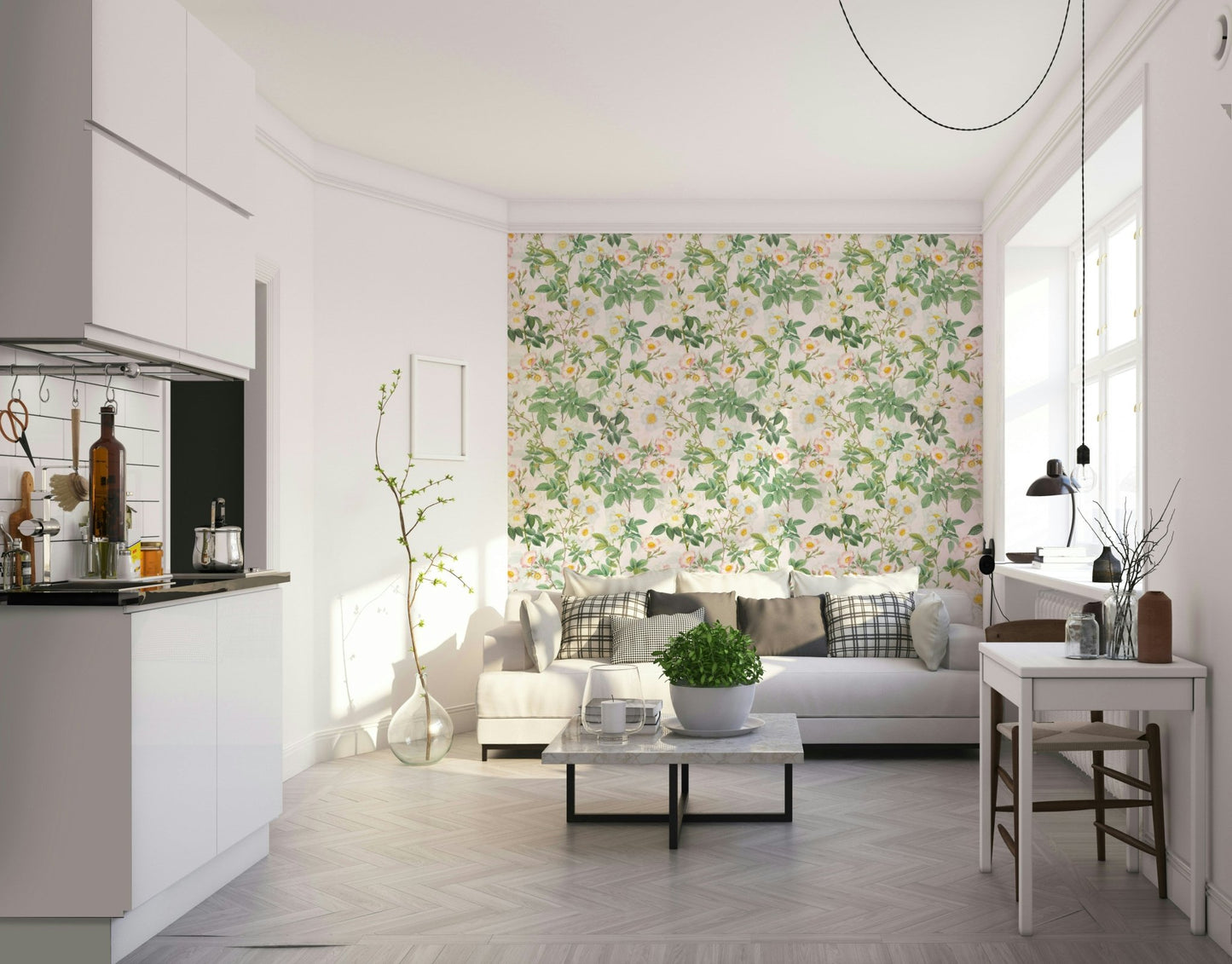 Elegant Rose Garden Reverie Wallpaper with delicate floral design., GD1335