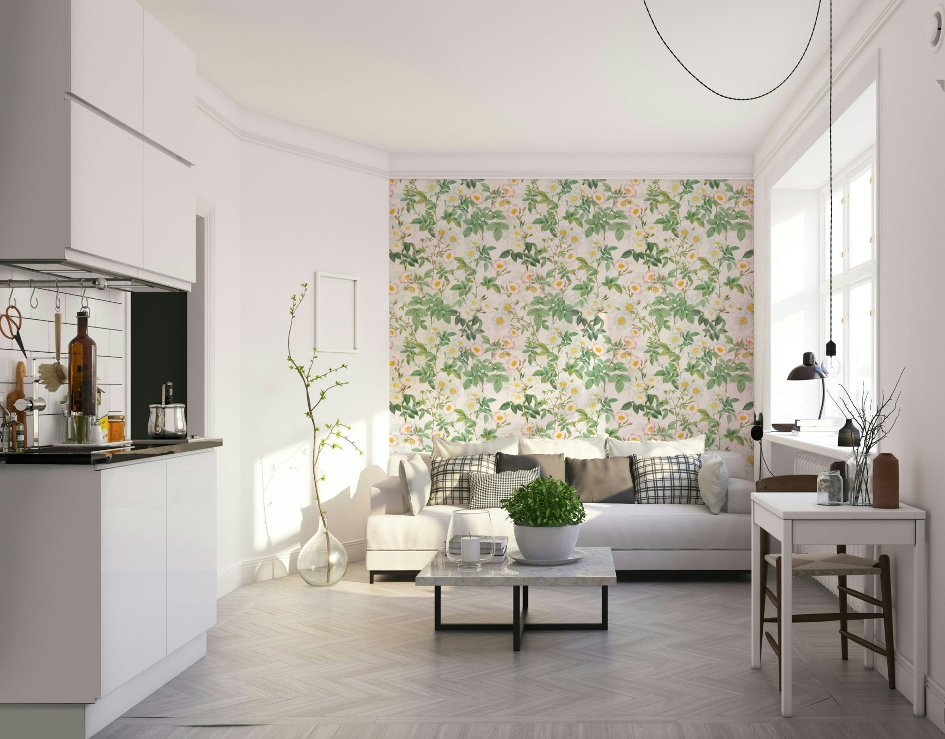 Elegant Rose Garden Reverie Wallpaper with delicate floral design., GD1335