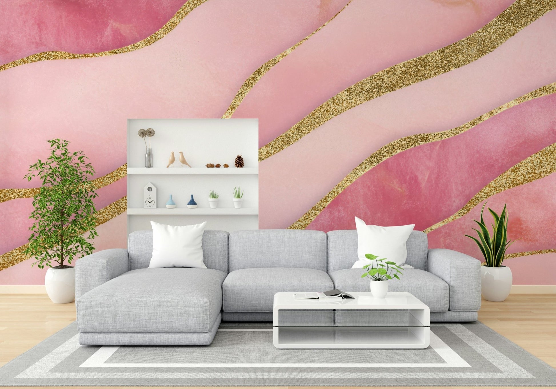 Wall mural featuring chic rose gold patterns

