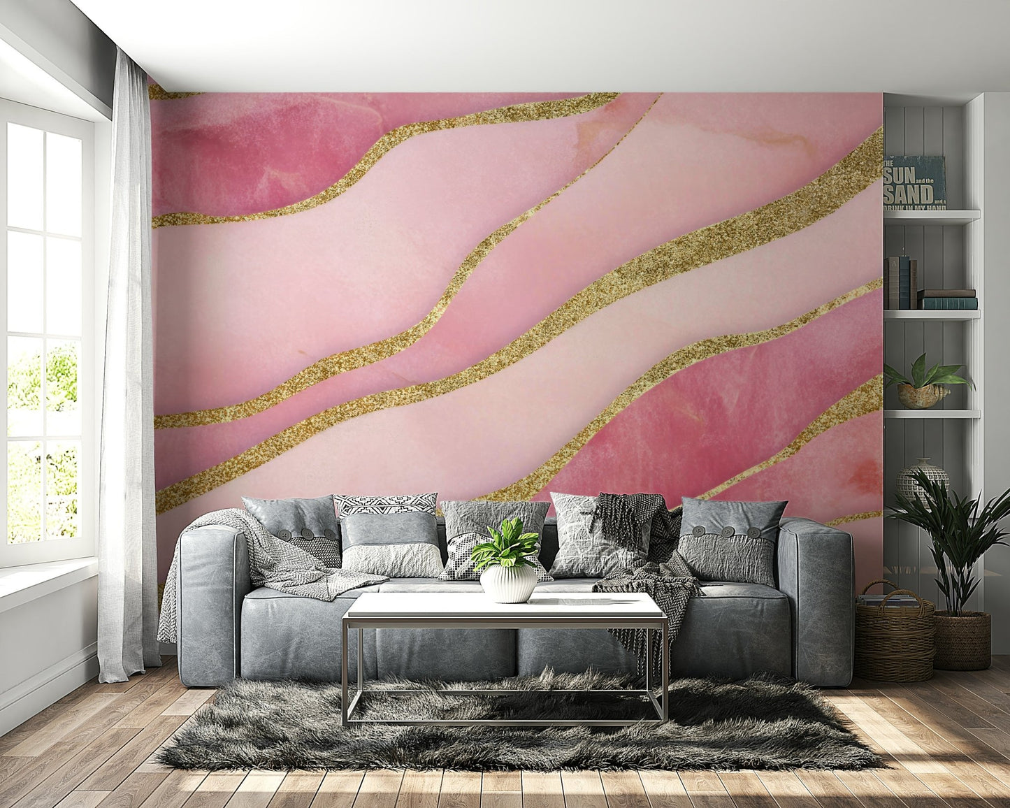 Rose Gold Glamour wall mural on living room wall

