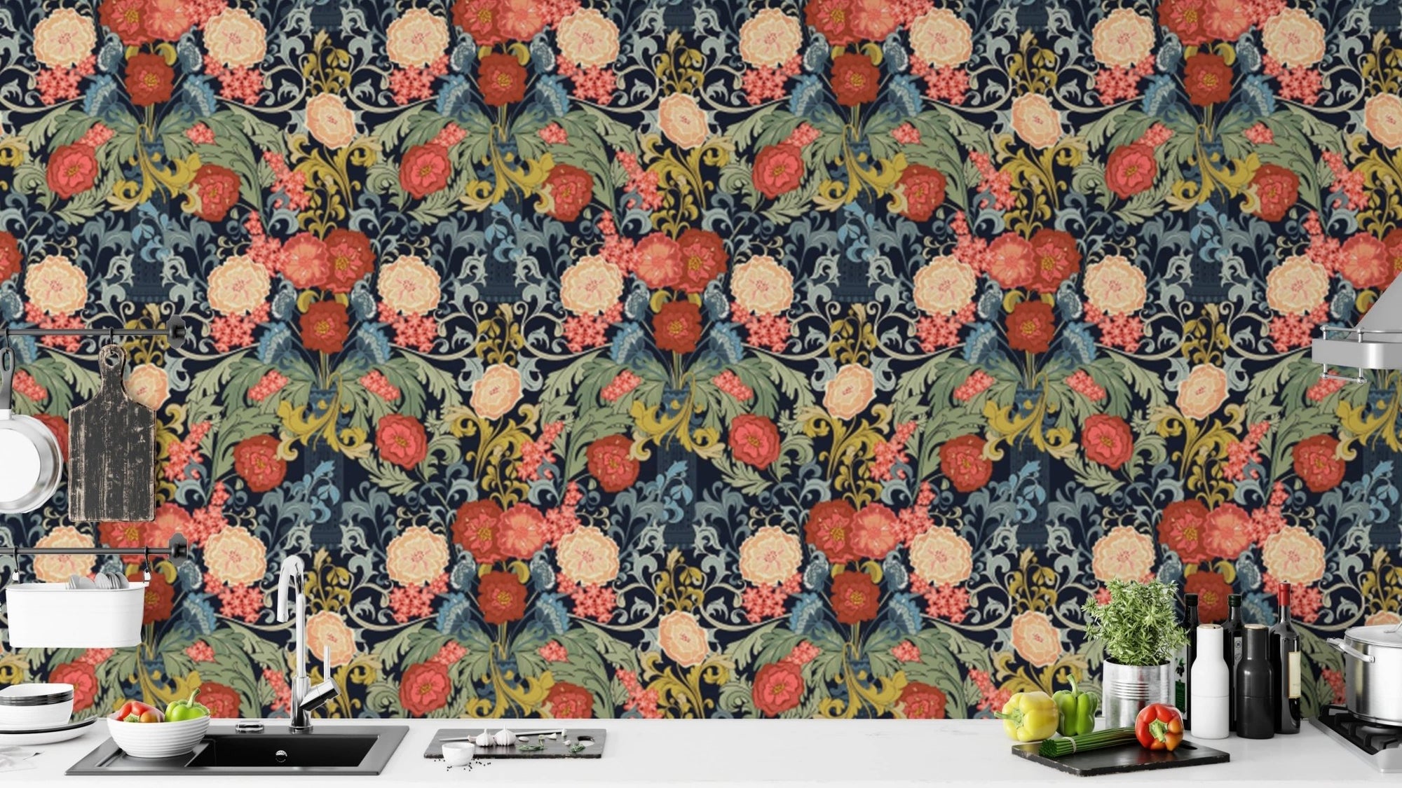 Stylish Baroque Rose wallpaper with intricate baroque details., AN136