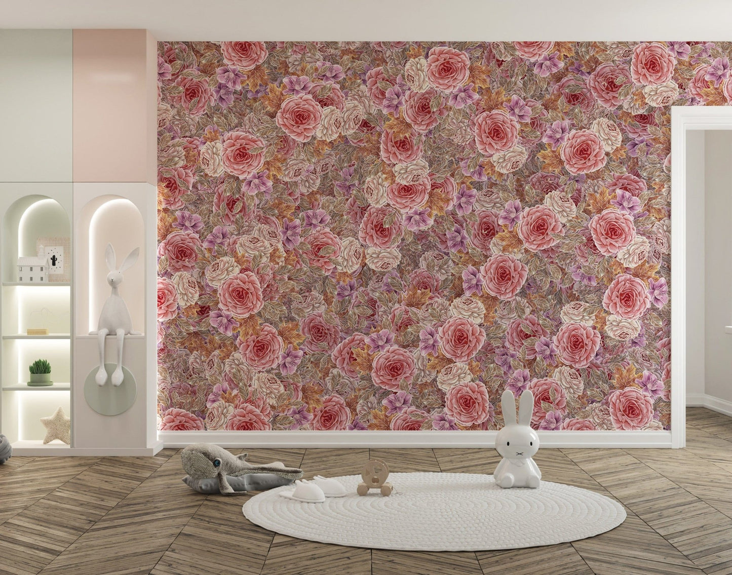 Artistic floral pink rose wallpaper mural

