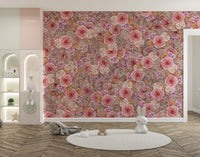Artistic floral pink rose wallpaper mural
