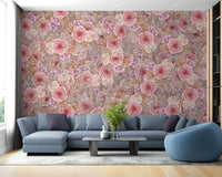 Pink roses mural with watercolor effect
