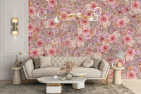 Pastel pink rose wallpaper for interiors
