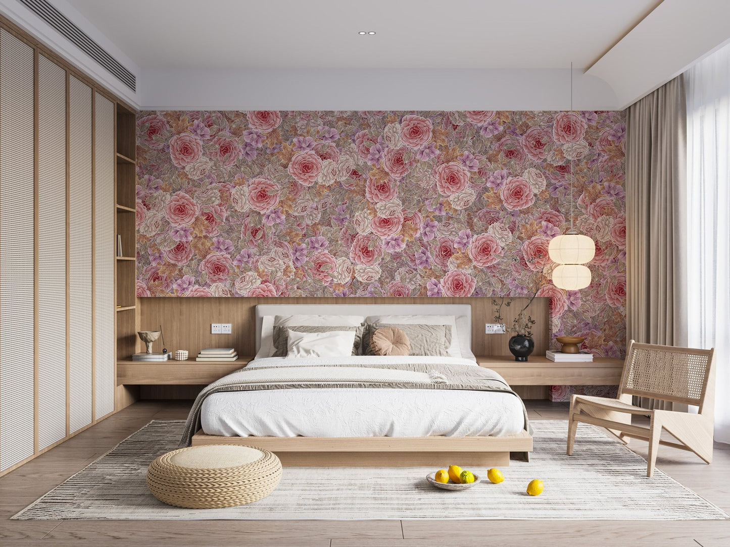 Elegant pink roses floral wallpaper design
