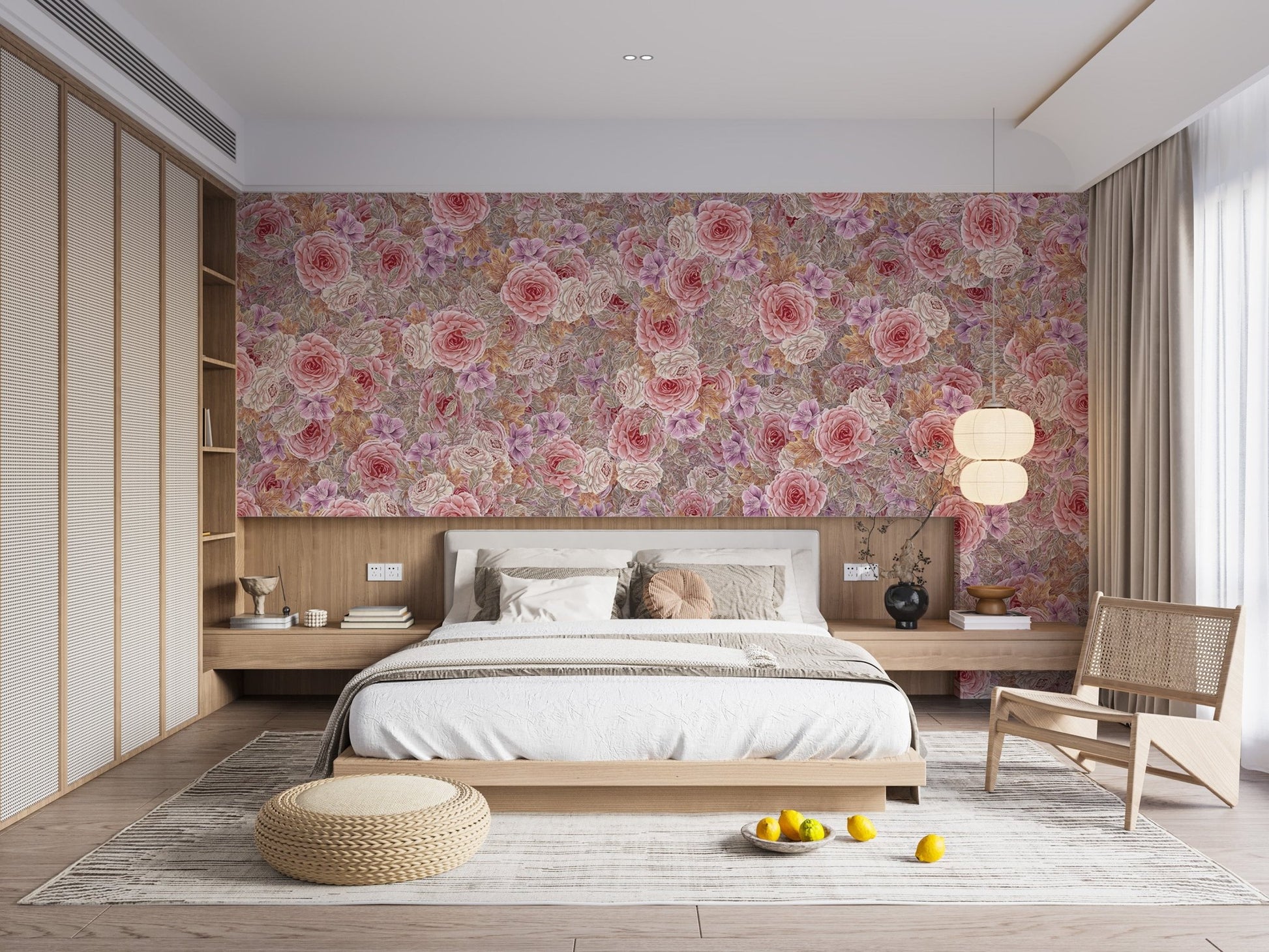 Elegant pink roses floral wallpaper design
