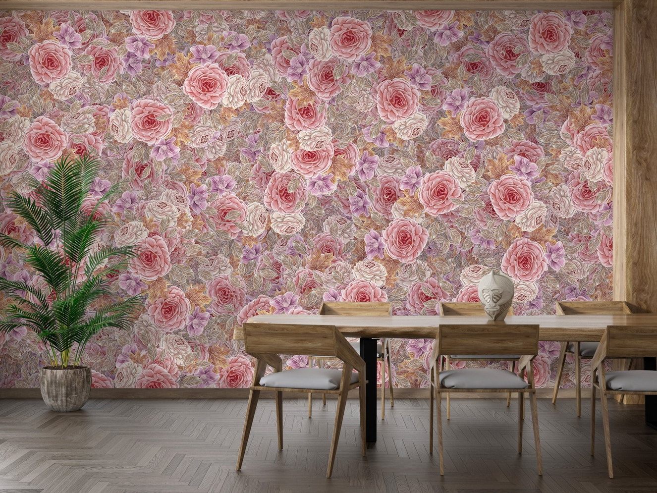 Pink roses floral watercolor wall mural
