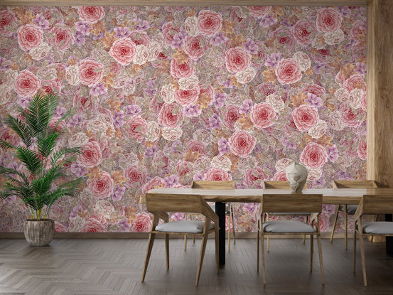 Pink roses floral watercolor wall mural
 DTLW04